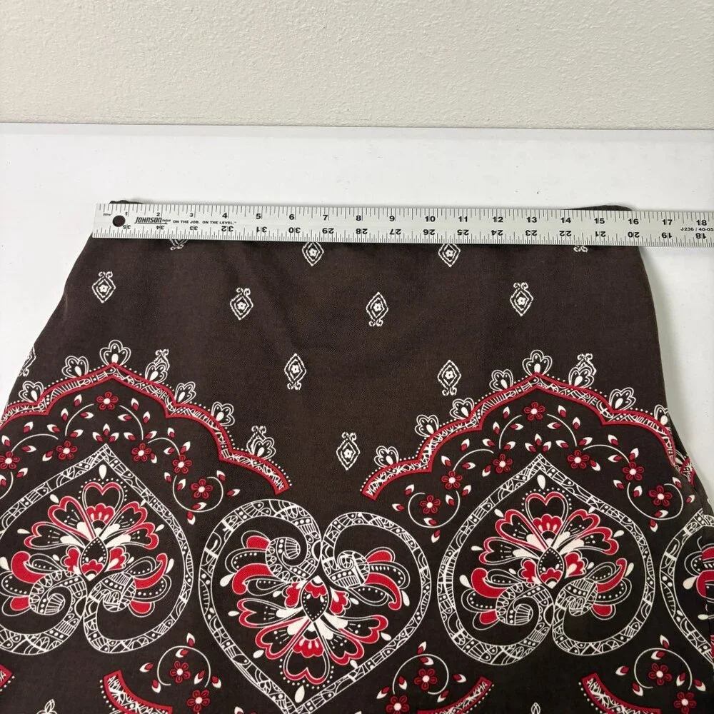 Ann Taylor Loft‎ A Line Skirt Size 10 Brown Red Bandana Print Lined Silk Blend
